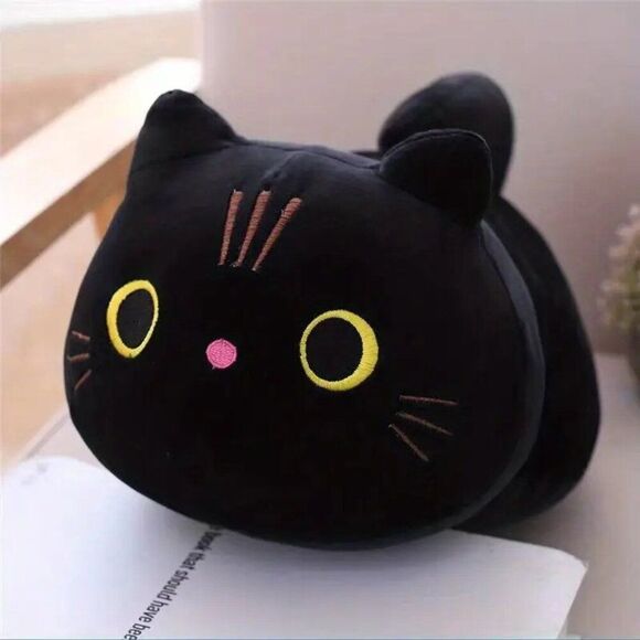9.84inch Mushroom Bear Cartoon Cat Plush Toy, Soft Stuffed Kitten in Black - Picture 1 of 3